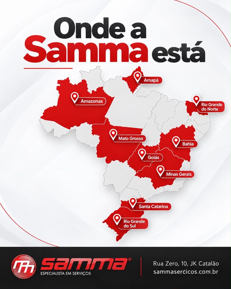 Mapa do Brasil com os estados onde a Samma atua